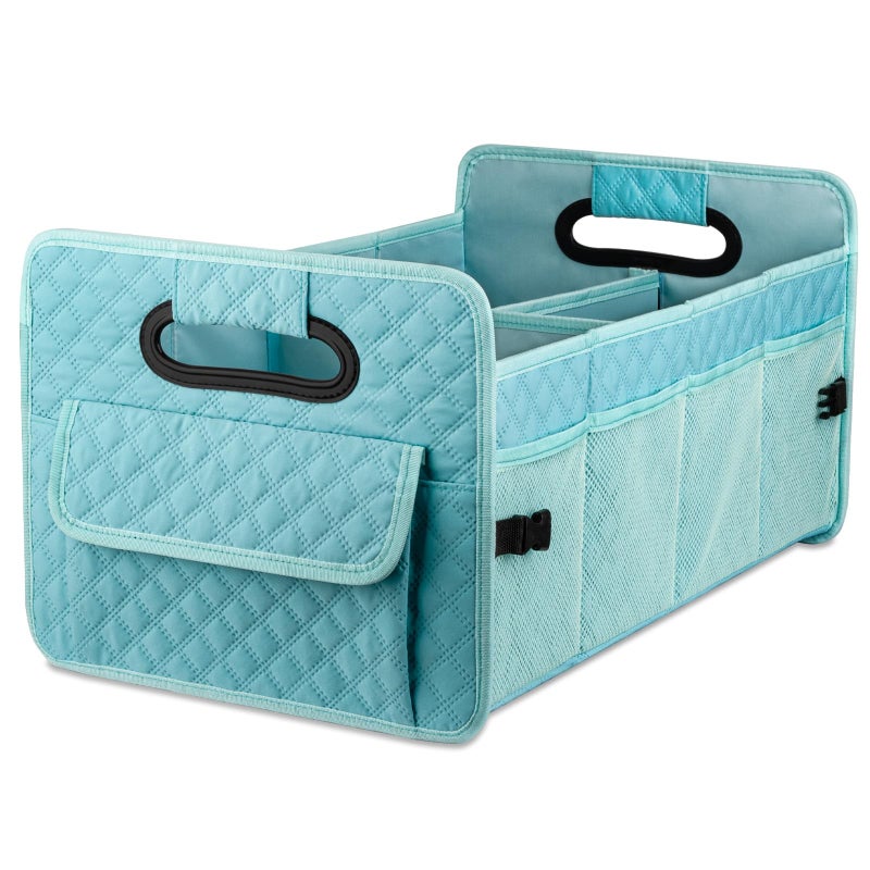 JiatuA Car Trunk Organizers and Storage for SUV, Collapsible Multi Compartment Container Box Adjustable Car Accessories for Women Men, Lake Blue - Image 1
